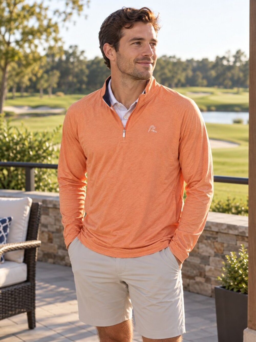 Rhoback Mens 1/4 Zip Pullover Sz L USA Flag Performance Golf Peach